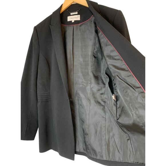 Calvin Klein Womens Black Stretch Blazer Size 8 Pleat Waist  RA10059 Career - Picture 4 of 9